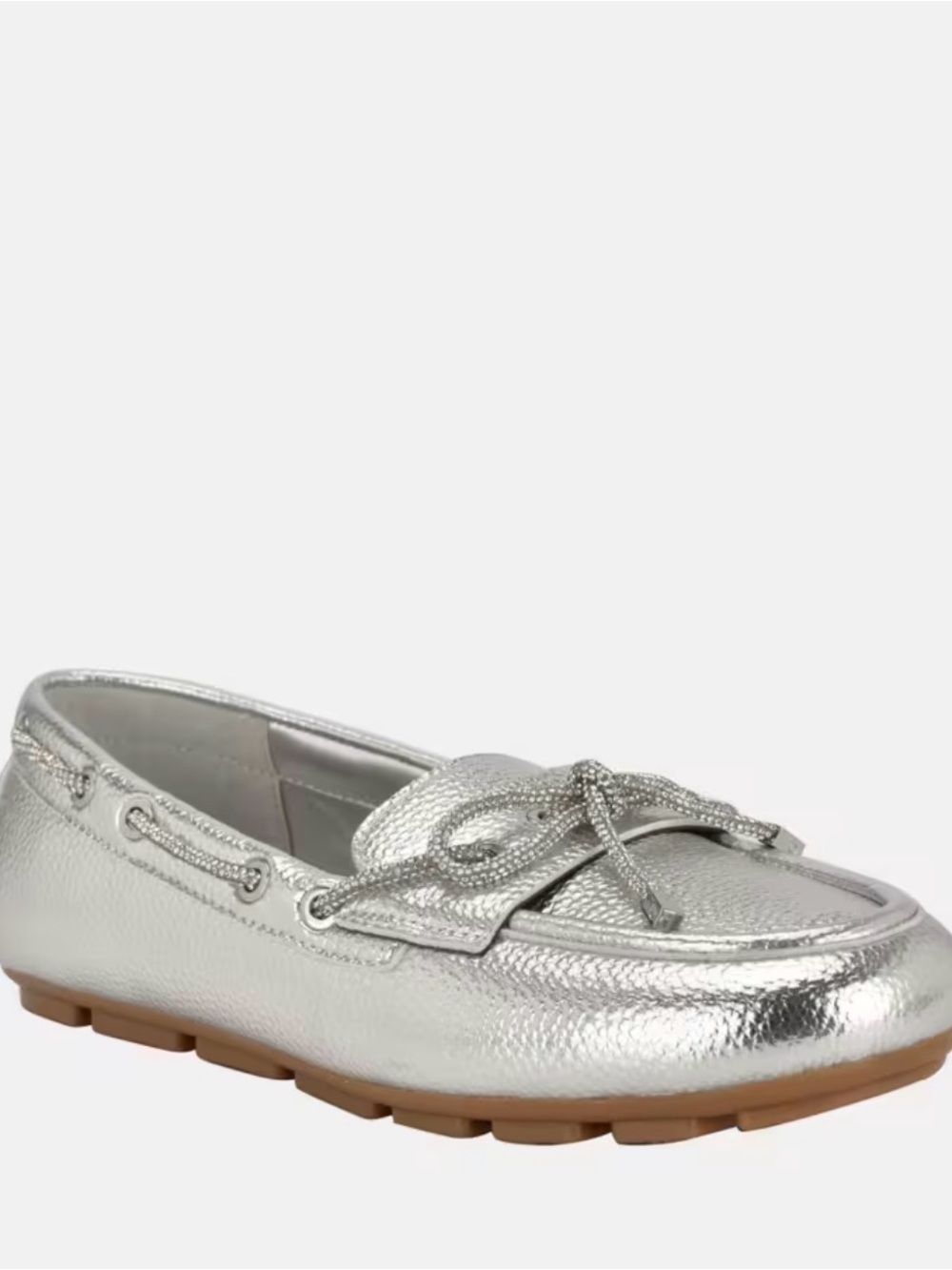 Guess Lavonta Silver Metallic & Rhinestone Lace Boat Shoes 8.5W